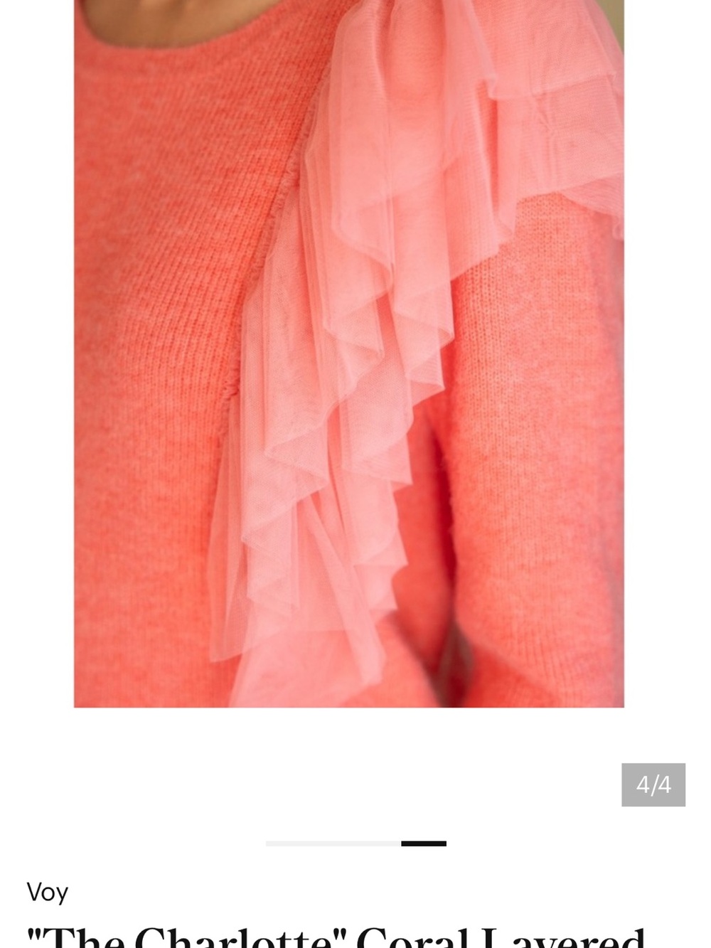 'Voy- The Charlotte' Coral Layered Ruffle Sweater XS .will fit a small roomy - Picture 4 of 5